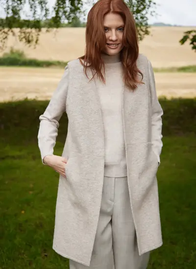 Eva Wool Long Gilet in Beige